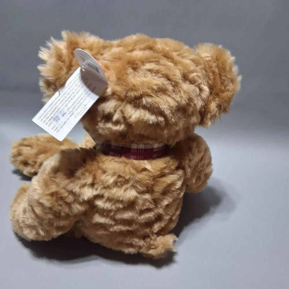 Russ Berrie Ellington Brown Plush Teddy Bear Red Plaid Ribbon Bow NWT